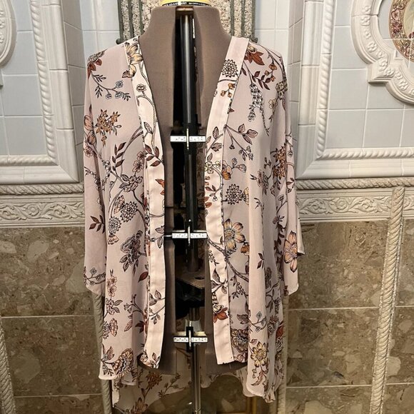Maurices. Size S-M. Rose Chiffon Kimono Duster Cardigan. Asymmetrical. B114 - Picture 1 of 5